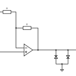 Wiring diagram showing hard clipping using an operational amplifier and diodes.