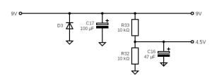 Circuit diagram of a Tube Screamer's power supply.