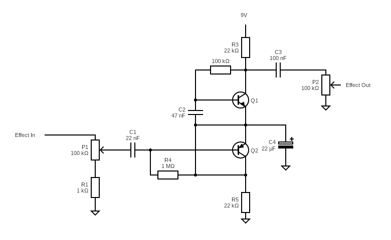 Wiring diagram for the Harmonic Jerkulator fuzz pedal.