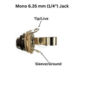 Mono 6.35mm socket showing where to wire ground and where to wire live.