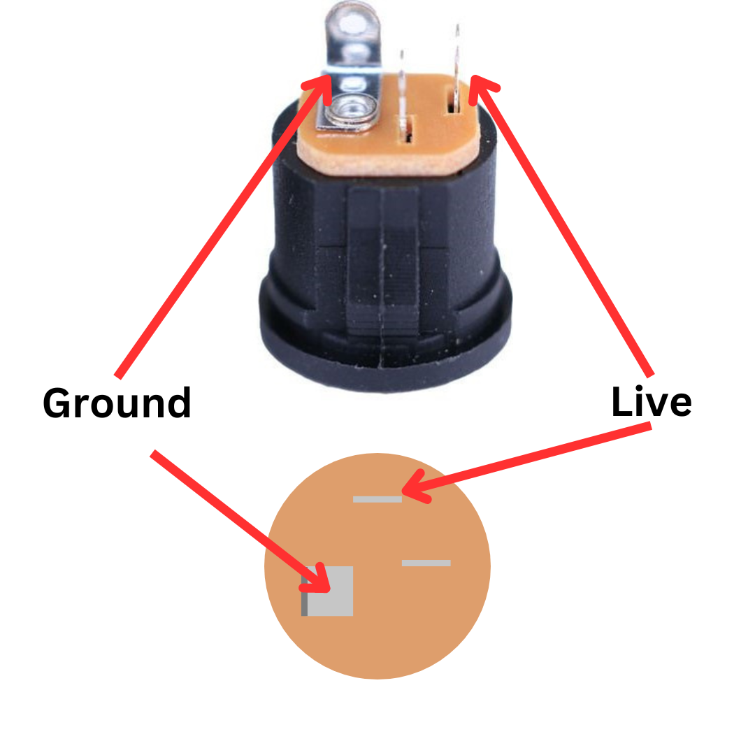 Diagram showing how to wire a 2.1 mm power socket for centre pin ground.