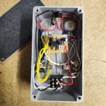 Inside of a DIY Vox Tone Bender guitar pedal built on stripboard.