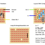 Stripboard layout for a Green Giant effects pedal by Greer Amps.