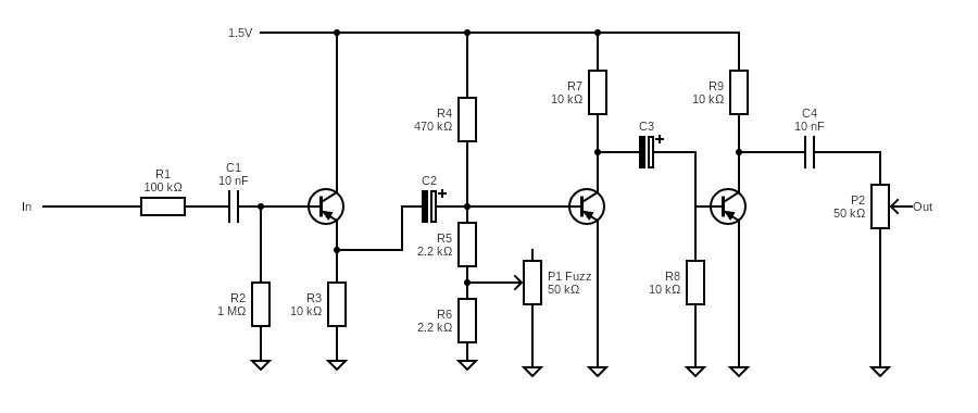 Wiring schematic for a Maestro FZ1 fuzz pedal.