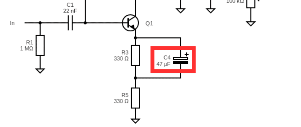 An example of a bypass capacitor in a circuit.