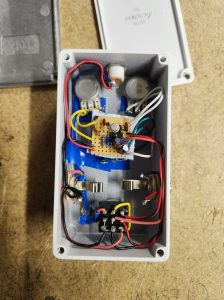 Inside wiring for a DIY Catlinbread Naga Viper guitar pedal.