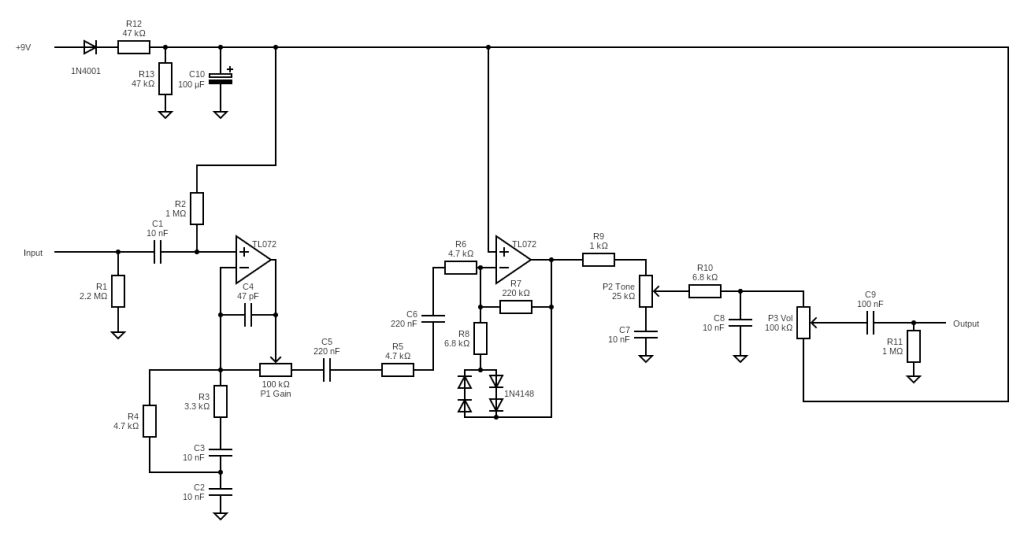 Wiring schematic for a Marshall Bluesbreaker guitar pedal.