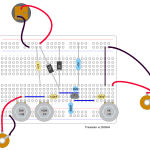 Diagram of an Electra Distortion circuit with minor modifications on a bread board.