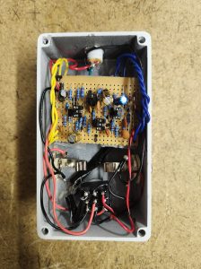 Inside wiring of a DIY Roger Mayer Octavia octave fuzz pedal.